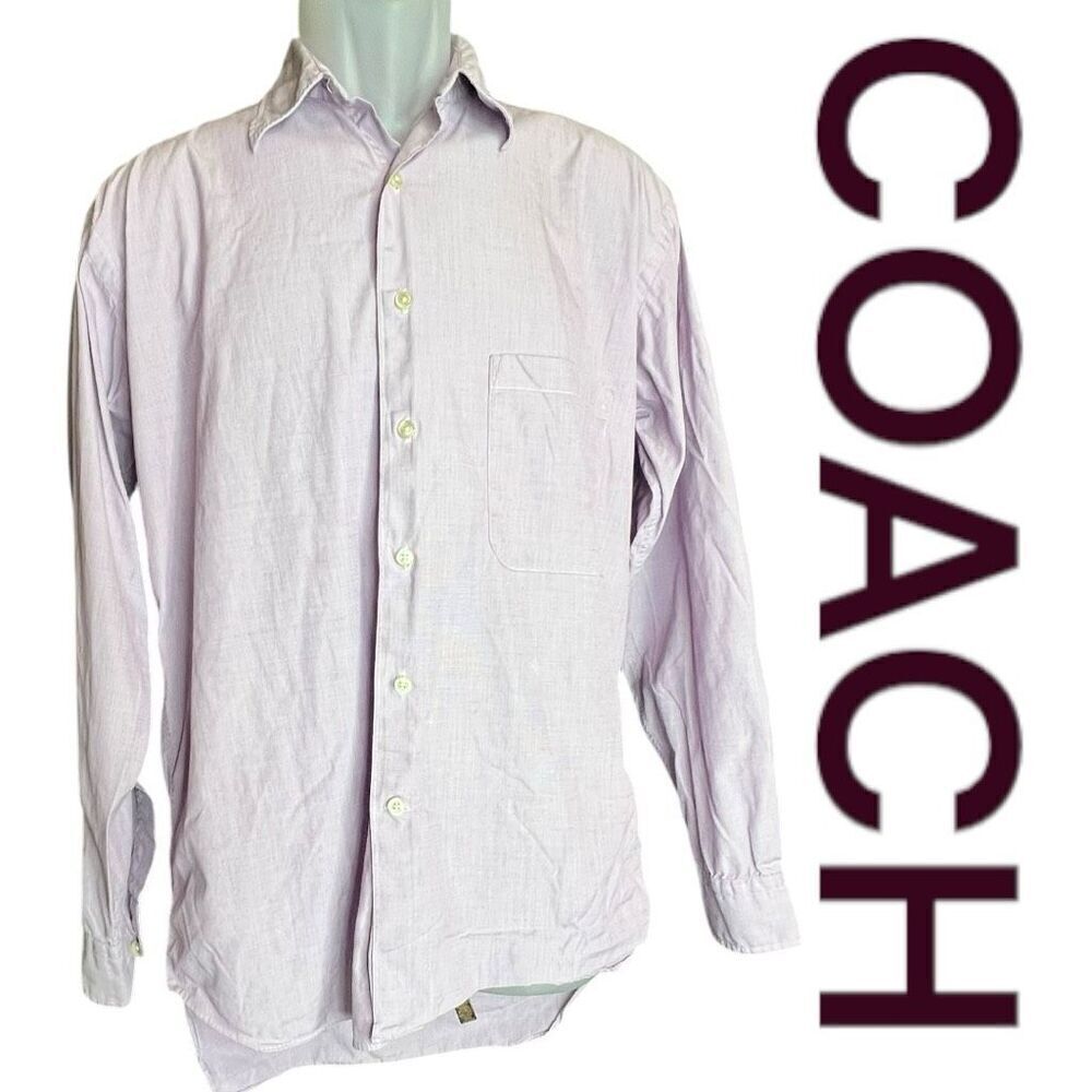 Coach Men's 100% Cotton Long Sleeve Button Up Dress Shirt Pink Size Small